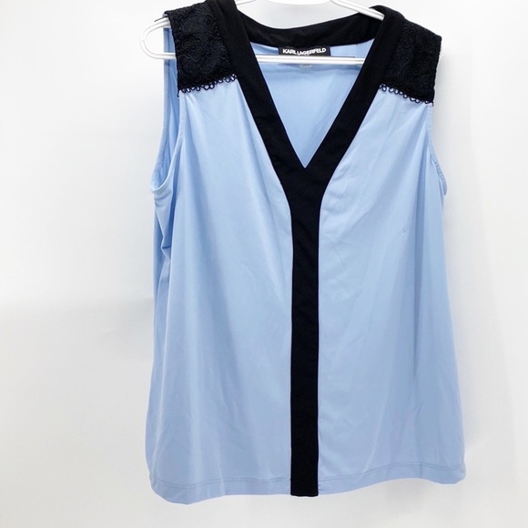 Karl Lagerfeld  Vneck Sleeveless Top with Lace Detail - Picture 2 of 9
